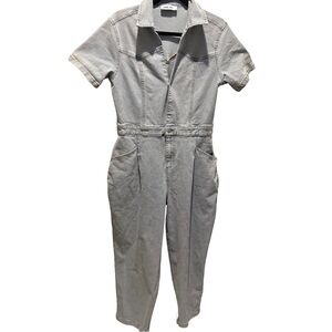 LANE 201 Denim Utility Jumpsuit Women’s Large Gray Short Sleeve One Piece
